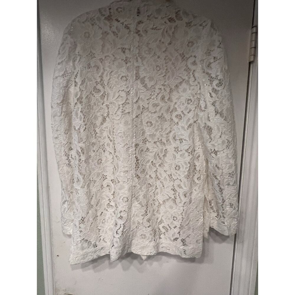 Zara White Textured Jacquard Floral Long Sleeve Button Down Shirt Blouse Top M - Picture 9 of 10